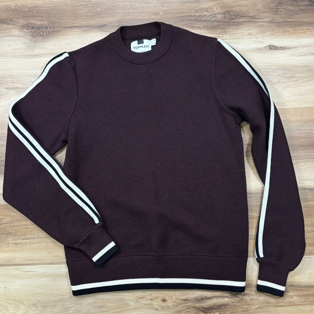 Topman Sweater Mens Small Sporty Viscose Blend Crewneck Burgundy Streetwear S